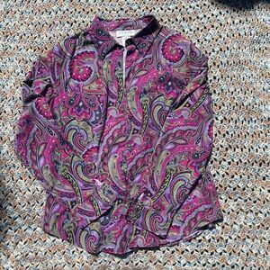 Vintage groovy button up ornate pattern colorful